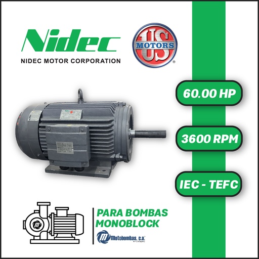 [7705USM-T260HP] MOTOR HORIZONTAL TF JM2P  60,00HP 3600RPM US MOTORS 225M-360 TF JM2P / CCD126S 3PH 220-440V 2P SF 1,15 9W IEC