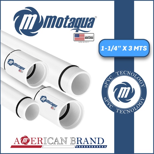 [5715MGS-6H1D125X118L30-UPVC] TUBO COLUMNA uPVC MOTAQUA MGS HEAVY1  1-1/4" X 3,00 MTS